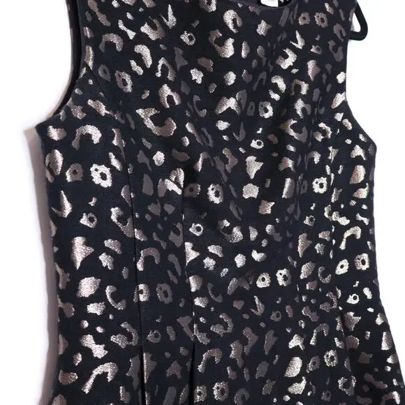 MOLLY BRACKEN Black Leopard Print Mini Dress Metallic Rose Gold Lined Women's S - Picture 4 of 11